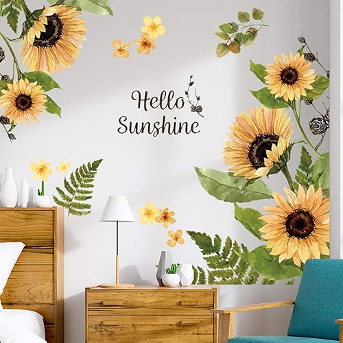 Miniatura 3 de Calcomanías de pared de girasoles 3D con flores amarillas para pared, despegar y pegar, decoración artística de pared removible, mural de bricolaje