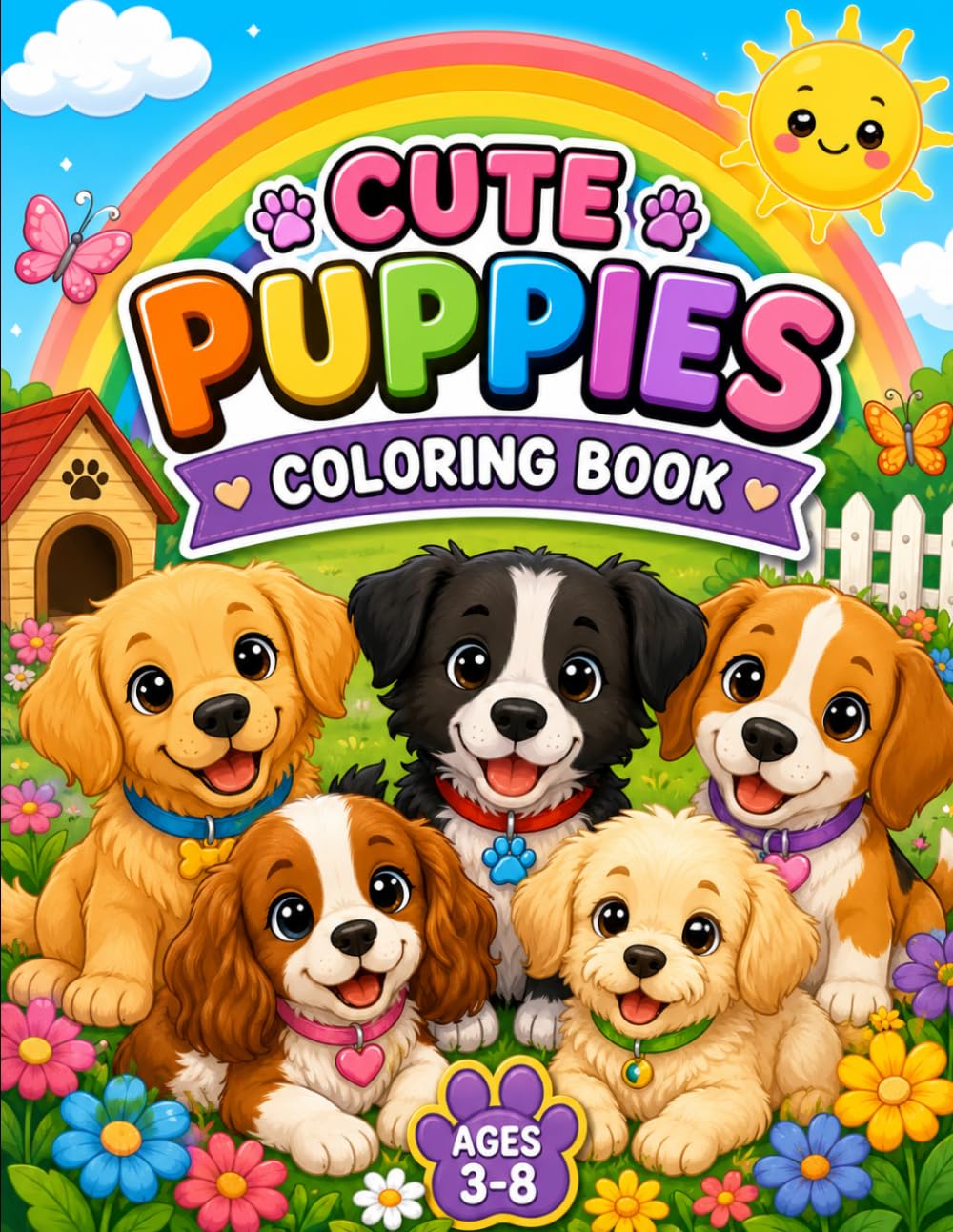 Cute Puppies Coloring Book: Fun and Easy Coloring Pages for Kids Ages 3-8