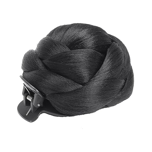 Miniatura 4 de Trenzado Chignon Dancer Hair Donut Hairpieces Scrunchie Claw Hair Bun Updo para Boda Fiesta (M1 Negro)