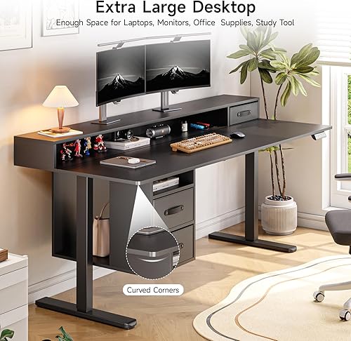 Miniatura 4 de ONBRILL - Escritorio de pie con cajones, escritorio eléctrico para trabajar de pie de 55x24 pulgadas con 3 cajones y estante de almacenamiento