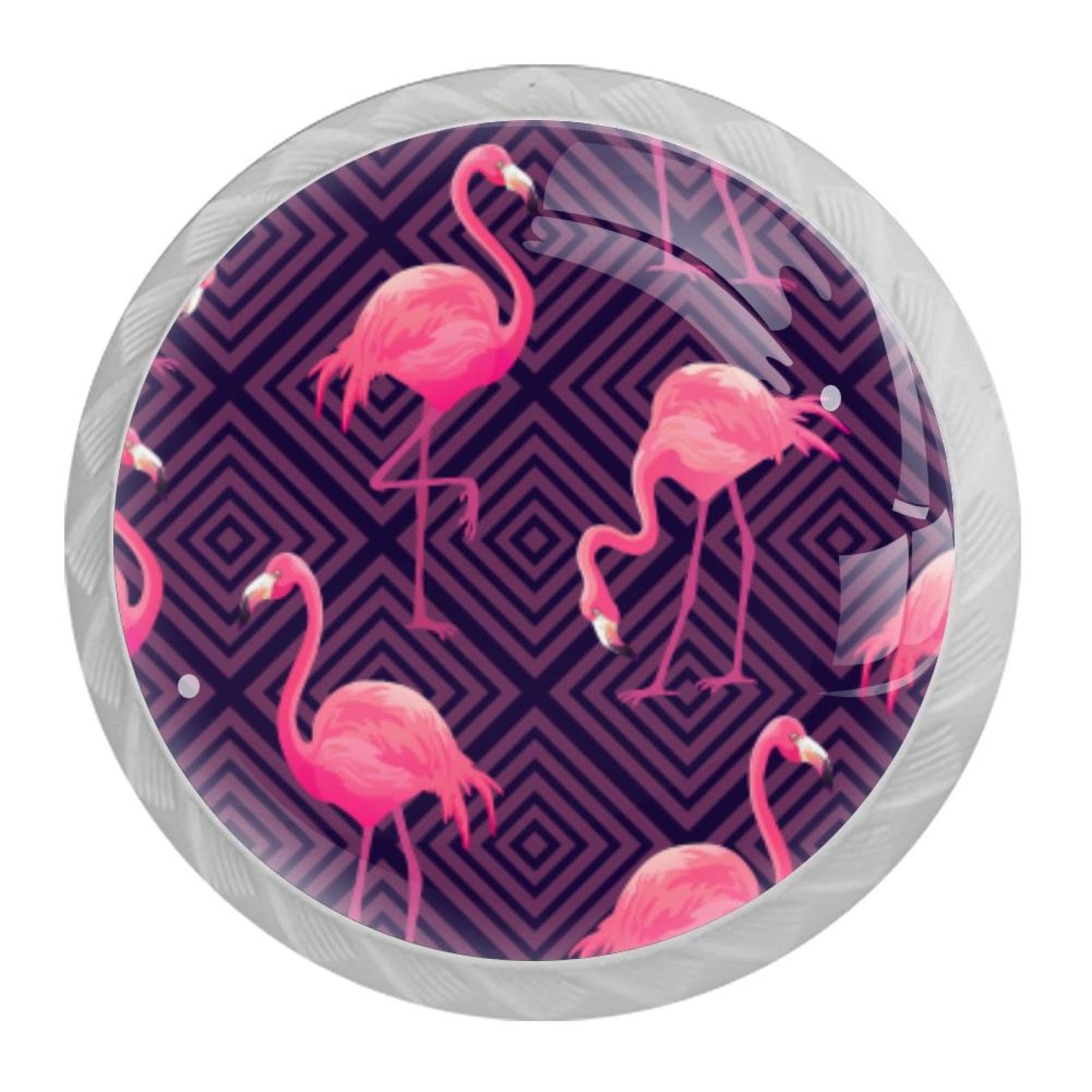 Tqmspg Multi13 4 Pieces Drawer Pulls Pink Flamingo Bird Pattern Door Knobs Dresser Handles For Kitchen Wardrobe Cupboard Hardware Furniture