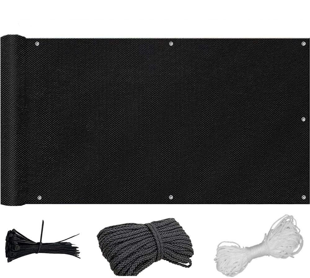 Housse d'écran d'intimité de balcon noire 145x900 cm avec cordon et serre-câbles