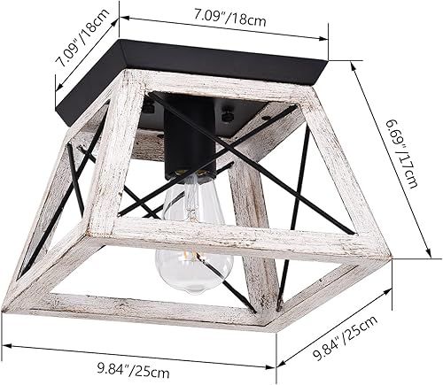 Miniatura 3 de Luupyia Lámpara de techo de granja de montaje empotrado, lámpara cuadrada de una sola luz, lámpara de isla rústica para comedor, entrada y sala de