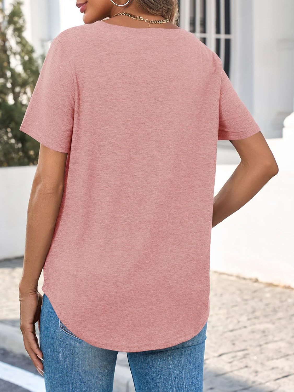 Cicy Bell Womens V Neck T Shirts Summer Short Sleeve Curved Hem Tops Casual Loose Fit Tunic Basic Tee Shirts - Image 5