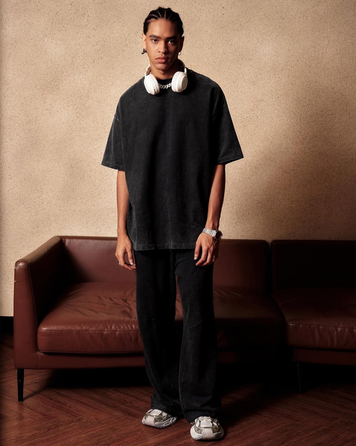 Men's Oversized Heavyweight Cotton T-Shirts, Unisex Acid Wash Thick Short Sleeve Tees Casual Baggy Crewneck Tops - Image 3