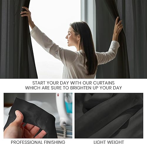 Miniatura 5 de Oakias Juego de 2 paneles de cortinas traslúcidas negras de 84 pulgadas de largo, 54 pulgadas de ancho x 84 pulgadas de largo, cortinas de gasa con