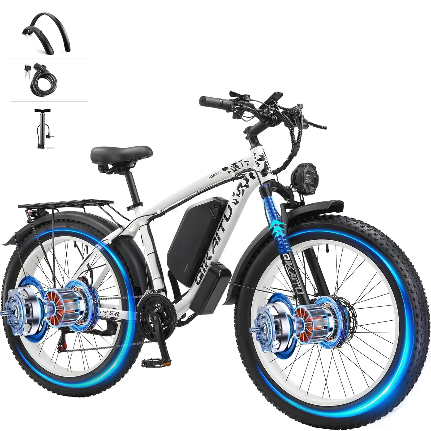 Electric Bike 3000W Peak Dual Motor Ebike,UL Certified,48V 23AH Removable Battery 60Miles,35MPH,26" Fat Tire Ebike,Hydraulic Disc Brake,Dual Suspension,LCD,Aluminum Frame