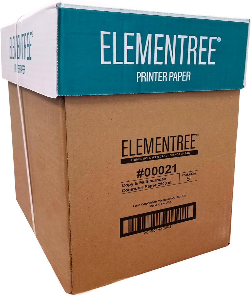 Elementree Paper Case 8.5" x 11" – Sustainable Made from Sawmill Waste – 20 lb Copy & Multipurpose Computer Paper – 2500 Sheets – Made in the USA - Printer & Copier Compatible (00021)