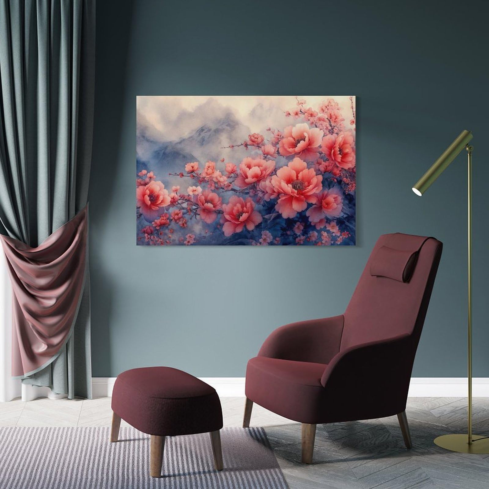 Junmoney Frame-Style-12 Cherry Blossom Japan Wall Art Print, 20X30inch(50X75cm), For Living Room, Bedroom, Office Or Hallway, Canvas Wall Art That Fits Changing Layouts