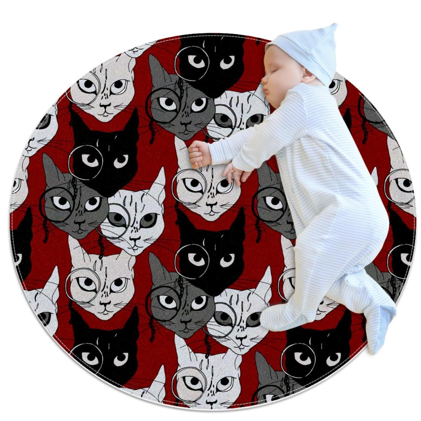 Tapis de salle de bain antidérapant rond motif chat pour déco chambre