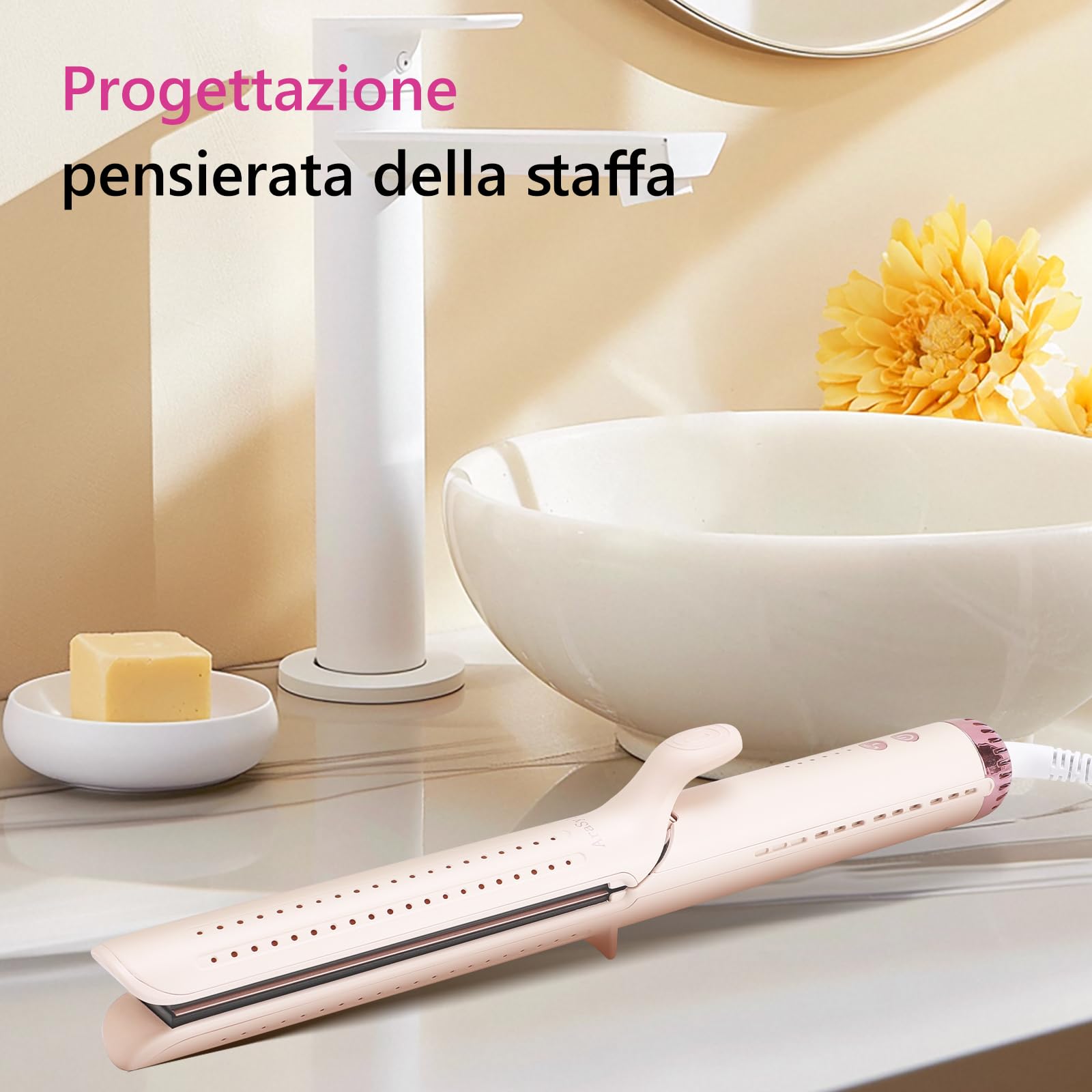Piastre Capelli & Arricciacapelli 2 in 1 con Ceramica, Arricciacapelli & Piastra Capelli, 5 Temperature Regolabili (140-220°C), Riscaldamento Rapido 30s, Piastra Ceramica Capelli