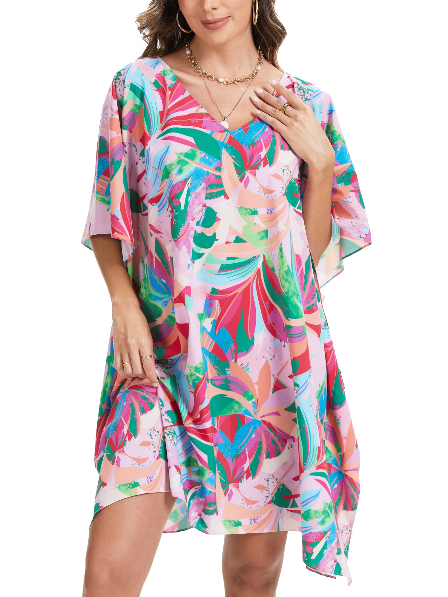 Beach Kaftan Dresses for Women V Neck Summer Swimsuit Cover up Beach Vacation Clothing-image-48