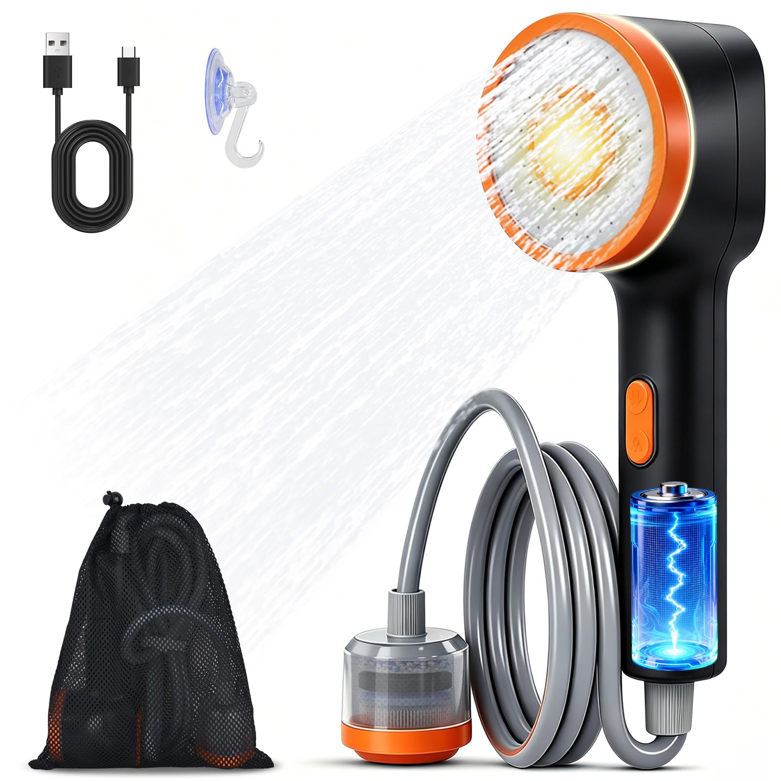 Camping Dusche mit Pumpe & Licht Tragbare Mobile Campingdusche mit Filter