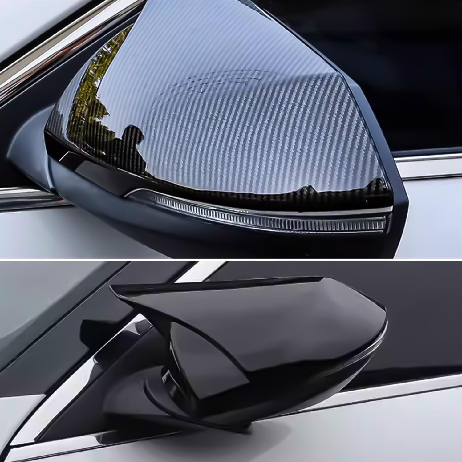 Compatible with Hyundai Elantra 2021 2022 2023 2024 2025 with Turn Signal Accessories Car Exterior Ox Horn Design Door Side Rearview Mirror Guard Cover Trim Caps - Glossy Black Style 2PCS
