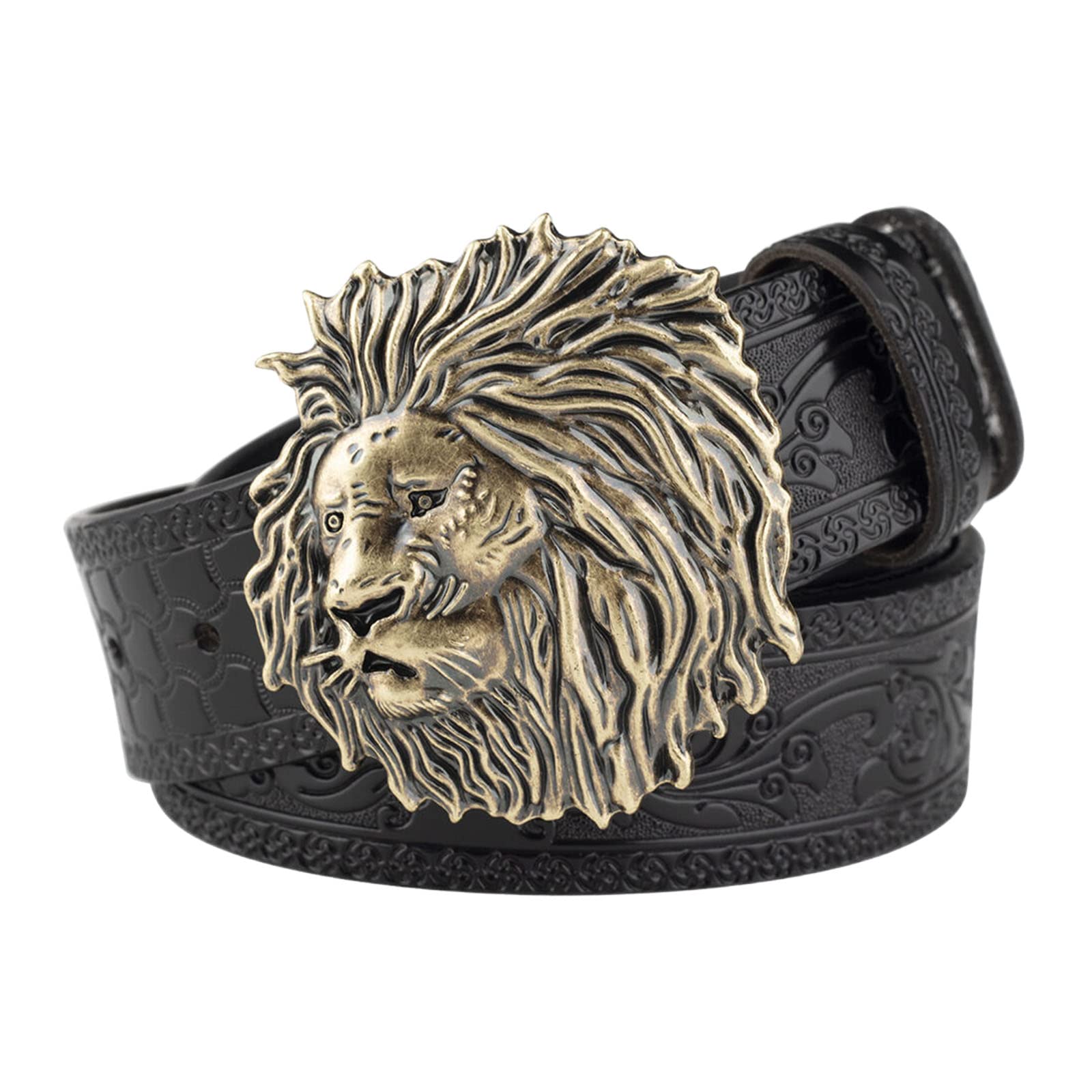 RGWYGCG Men's Casual Belts,Denim Belt Lion Embossed Belt Trim Smooth Buckle Office Wear,Black,105CM/41.3''