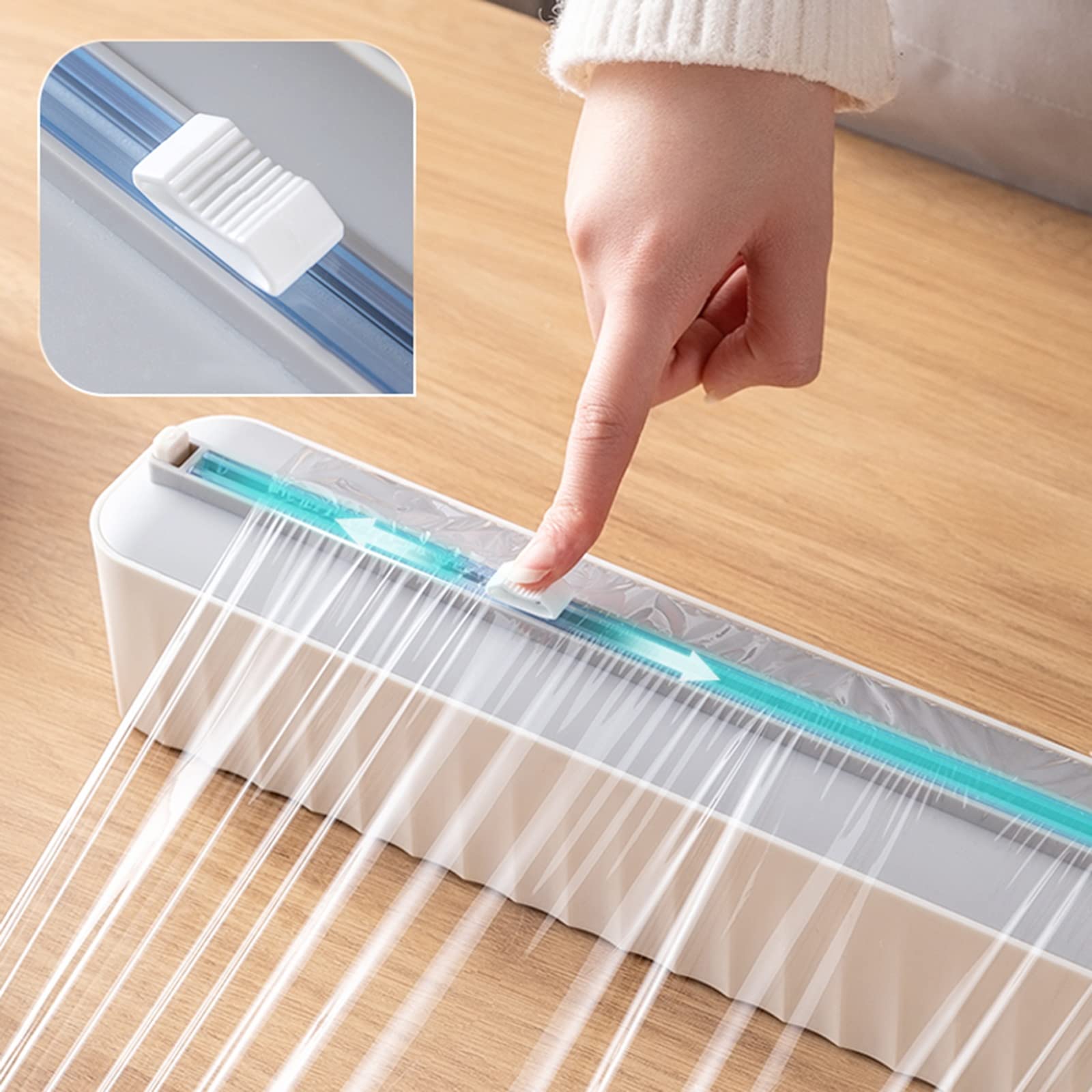 Dispensador de film transparente, dispensador de alimentos, dispensador de film transparente con cortador para cajón de cocina, se puede colgar y se adapta fácilmente al corte del cajón (negro)