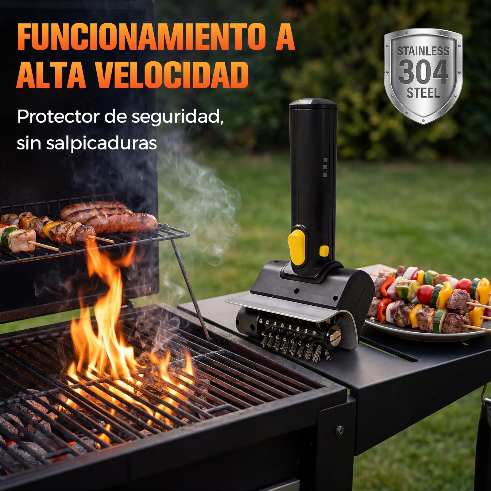 Cepillo Eléctrico para Barbacoa Limpieza: Limpiador de Parrilla Electrico - Limpa Grelha Churrasqueira Inalámbrico Recargable 120 Minutos de Autonomía Cerdas de Acero INOX para Todo Tipo De Parrilla