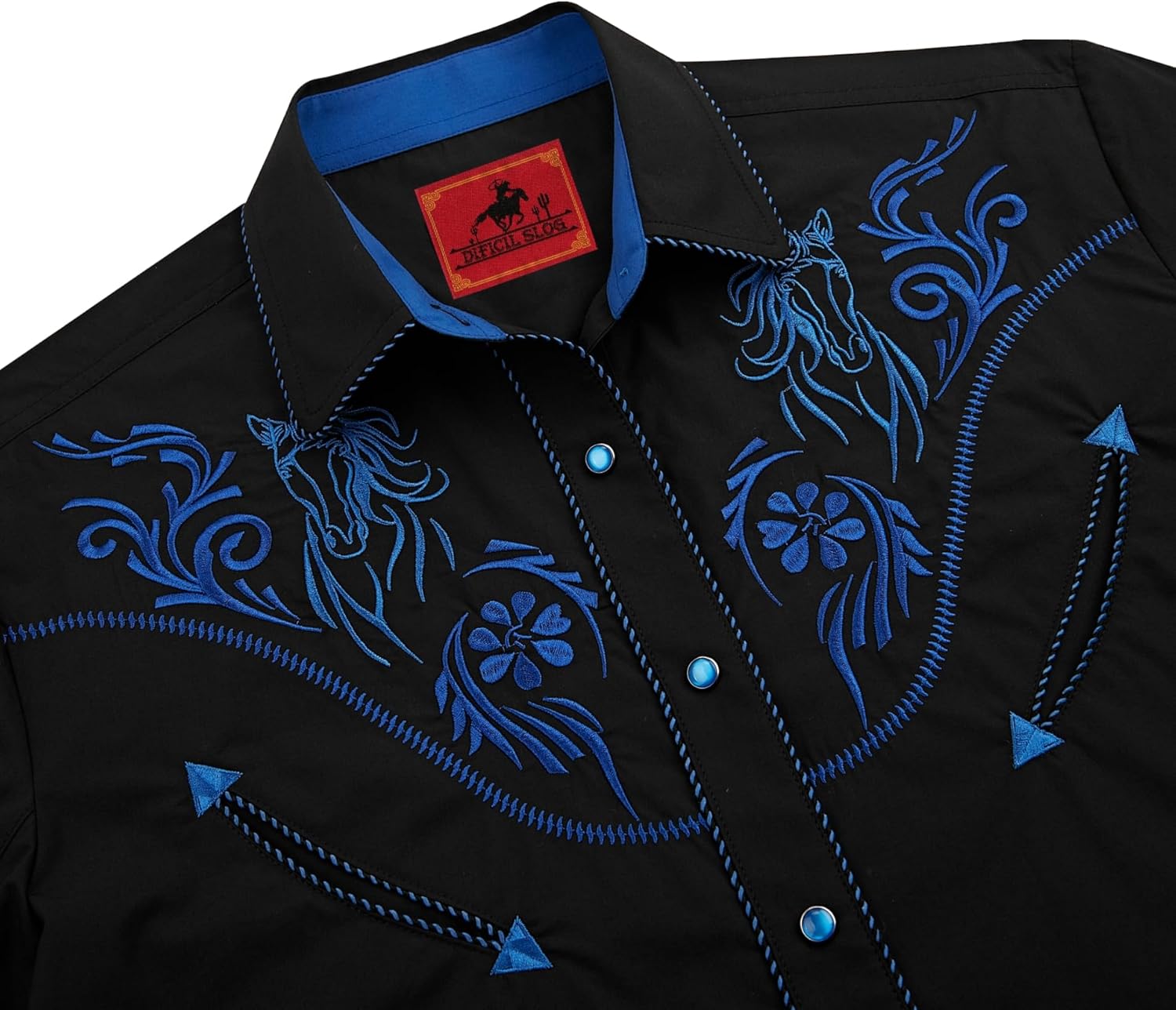 Men's Western Cowboy Shirt Embroidered Exquisite Long Sleeve Regular Fit Snap Button Down Shirts - Image 2