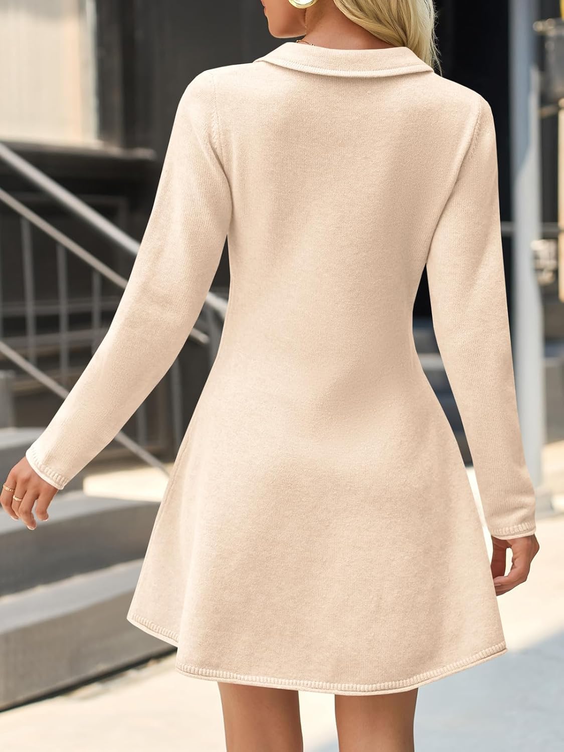 Saodimallsu Womens Sweater Dress 2025 Fall Polo Collared Long Sleeve Button V Neck A line Preppy Knit Dresses - Image 5