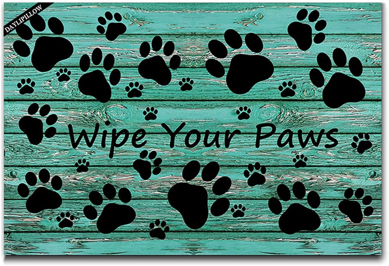 Wipe Your Paws Doormat Welcome Mat Outdoor Dog Paws On Turquoise Rustic Old Barn Wood Front Door Mat Shoes Scraper Entryway Rug