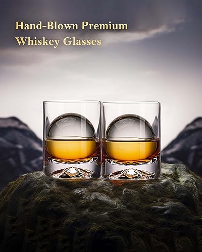 Miniatura 3 de JBHO Cóctel doble de cristal soplado a mano, vasos de whisky sólidos, vasos de rocas, vasos de bola baja, 12 onzas, juego de 2 unidades, tamaño