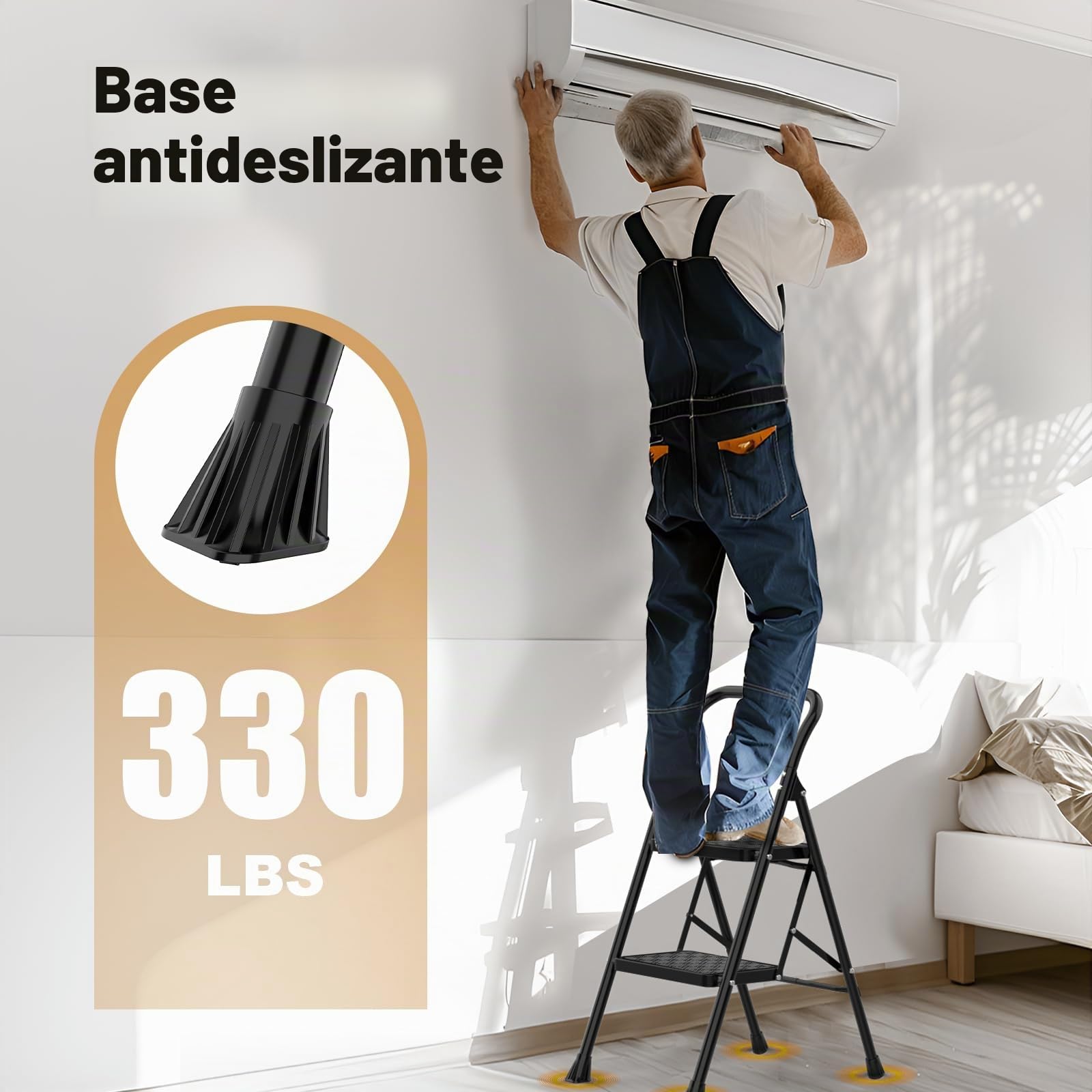 HBTower Escalera 2 Peldaños Plegable, Peldaños Antideslizantes con Diseño de Mosaico, Escalera con Asa Acolchada, Ligera y Compacta, Capacidad 150KG