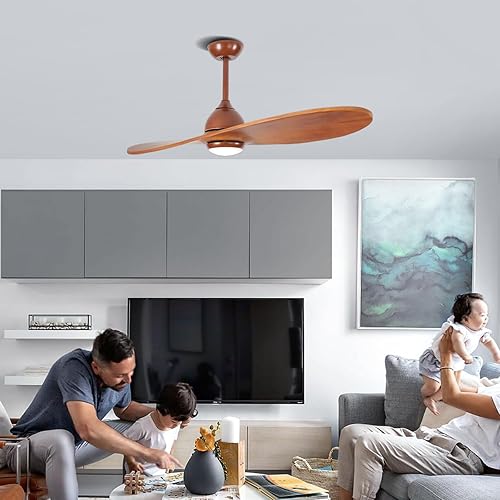 Miniatura 9 de Nsleaiy Ventiladores de techo con luces y control remoto, ventilador de techo de perfil bajo de 52 pulgadas con aspas de madera maciza, reversible,