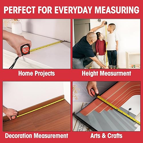 Miniatura 7 de Cinta métrica de 25 pies, paquete de 10 cintas de medición fáciles de leer, cinta métrica autobloqueante retráctil de 25 pies por 1 pulgada