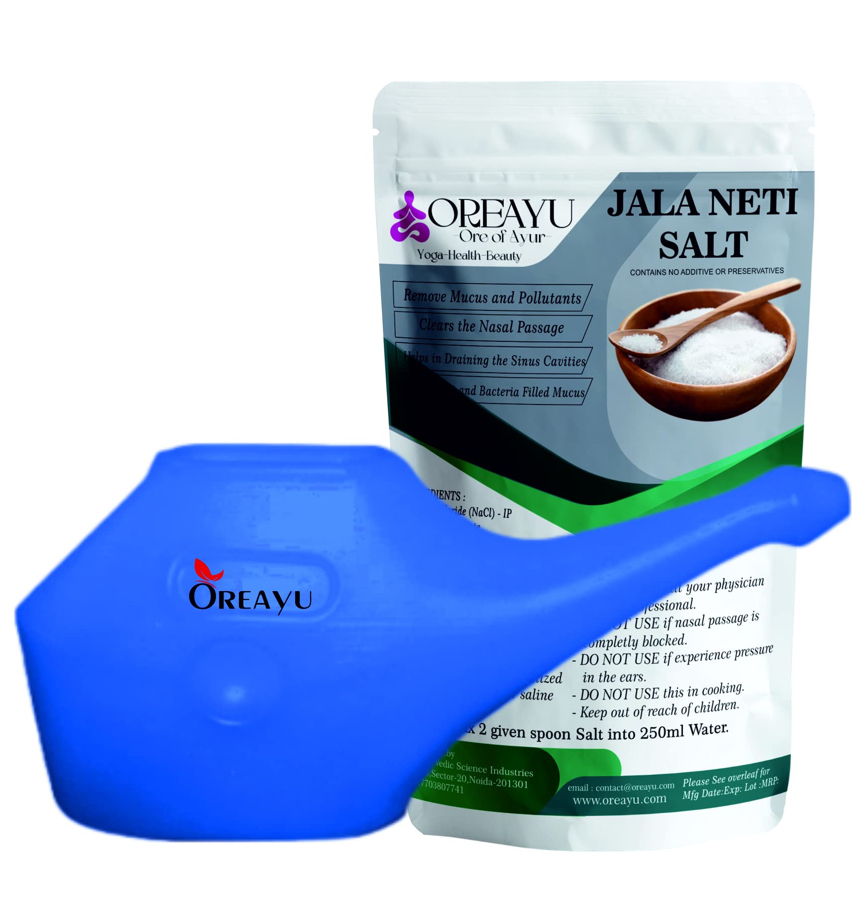 OREAYU™ Durable Unbreakable Plastic Jal Neti Pot/lota for Sinus Congestion With 200gm Neti Salt (Pack of 1-Blue)-image-7