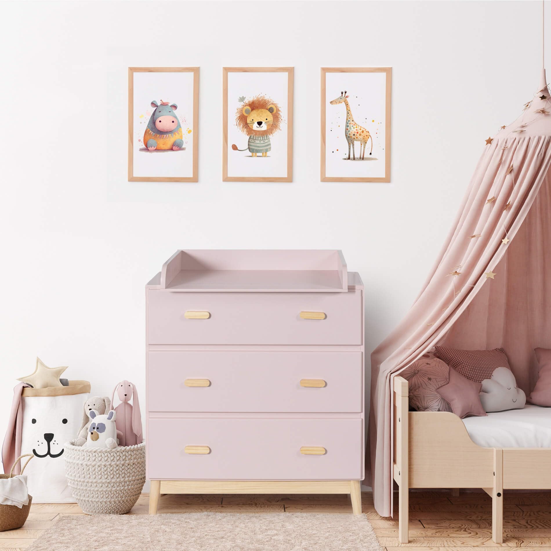Rebecca Mobili Wickelkommode mit Wickeltisch, Baby Wickeltisch, Rosa Braun, Kiefern MDF, Platzsparend, mit Abnehmbarem Wickeltisch - Maße HxBxT: 100 x 80 x 42 cm - Art. RE6984