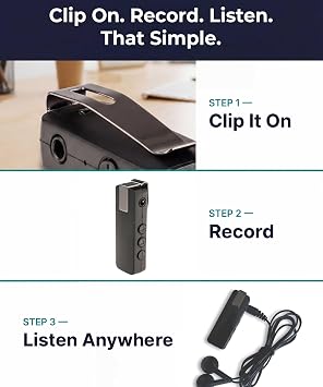 Mini Voice Activated Recorder with Clip | Small Recording Device | Mini Voice Recorder with Playback - Headphones Included | iPhone, Android, PC, Mac Compatible | Listening Device