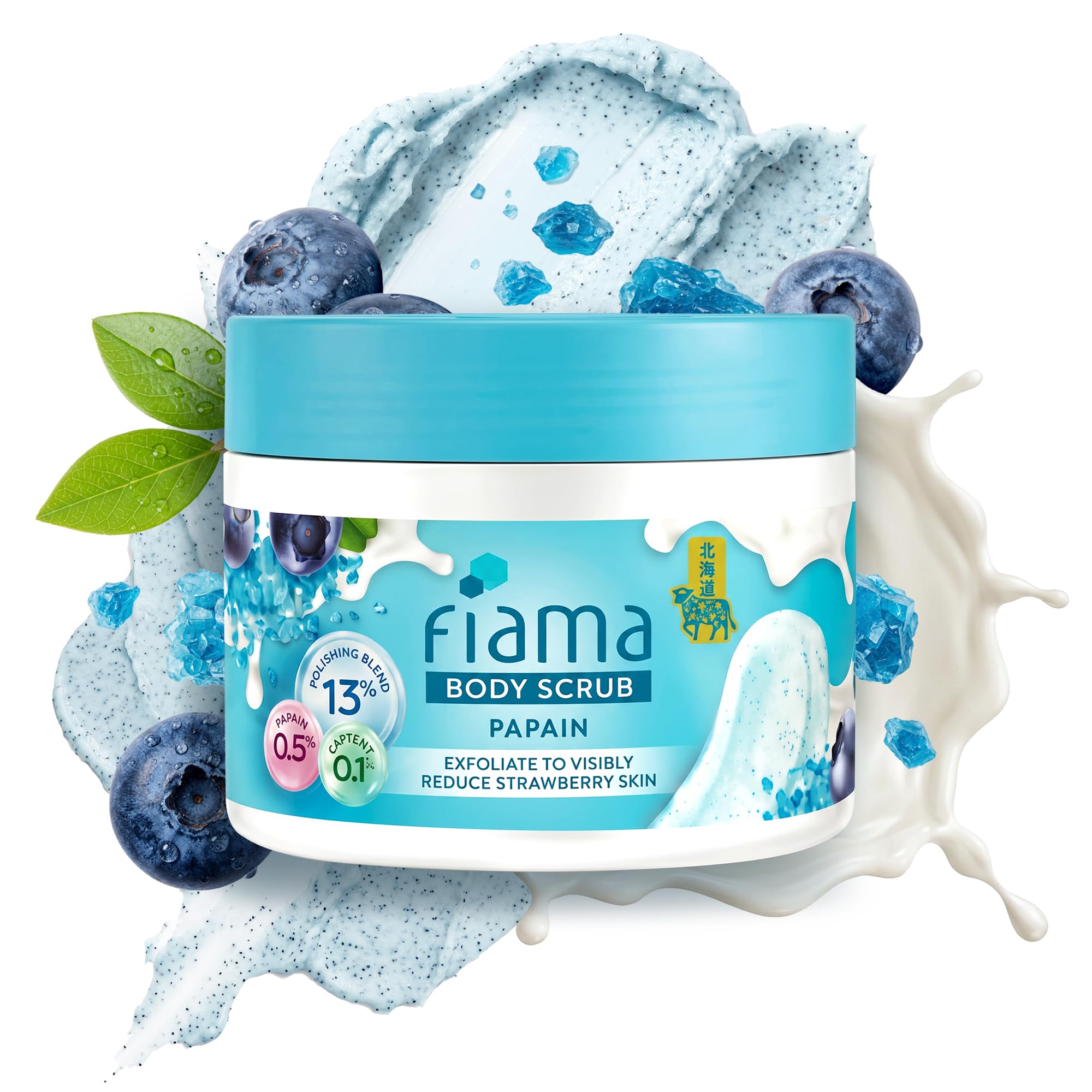 Fiama Strawberry Skin Polishing Body Scrub 200g with 0.5% Papain Enzyme, 0.1% Caffeine, 13% Polishing Blend, For Polished Glow, Targets Bumpy Skin, Ingrown Hair & Cellulite, Refreshing Aqua Fragrance-image-44