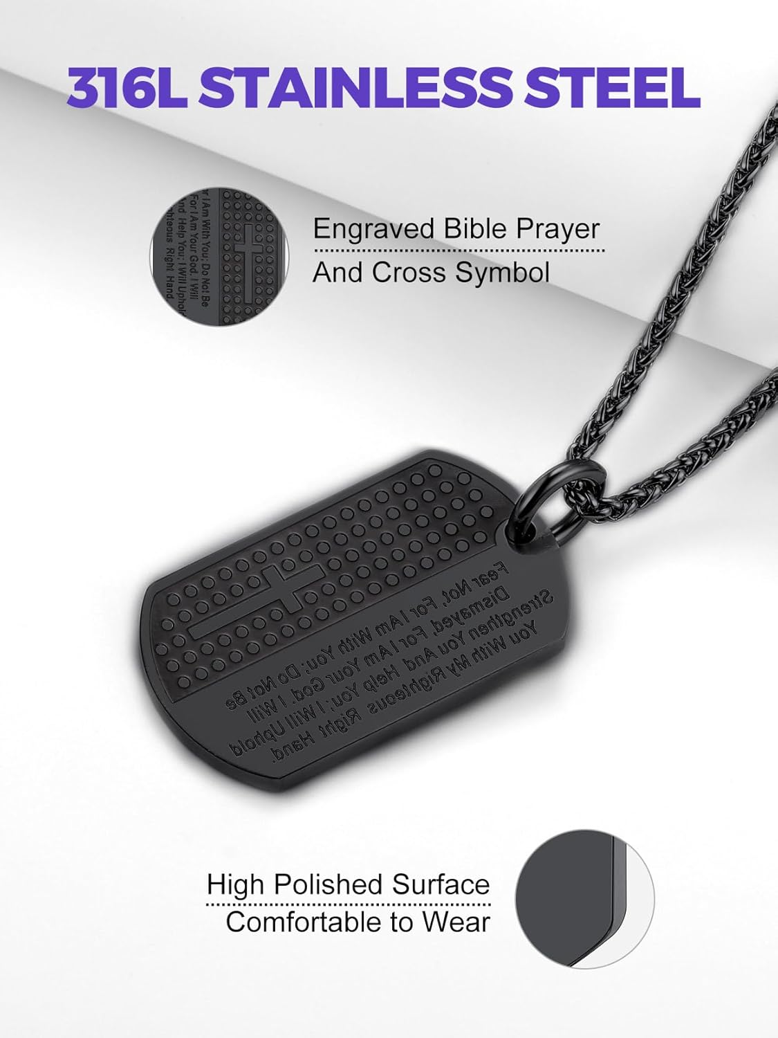 Richsteel Hip Hop Military Army Style Carbon Fiber/Bible/Bullet Dog Tags Pendant Necklace for Men Women Stainless Steel/18K Gold Plated Personalized ID/Name Jewelry (with Gift Box) - Image 4