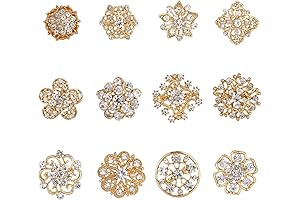 Lot 12pc Small Size Rhinestone Crystal Flower Brooches Pins Set - DIY...