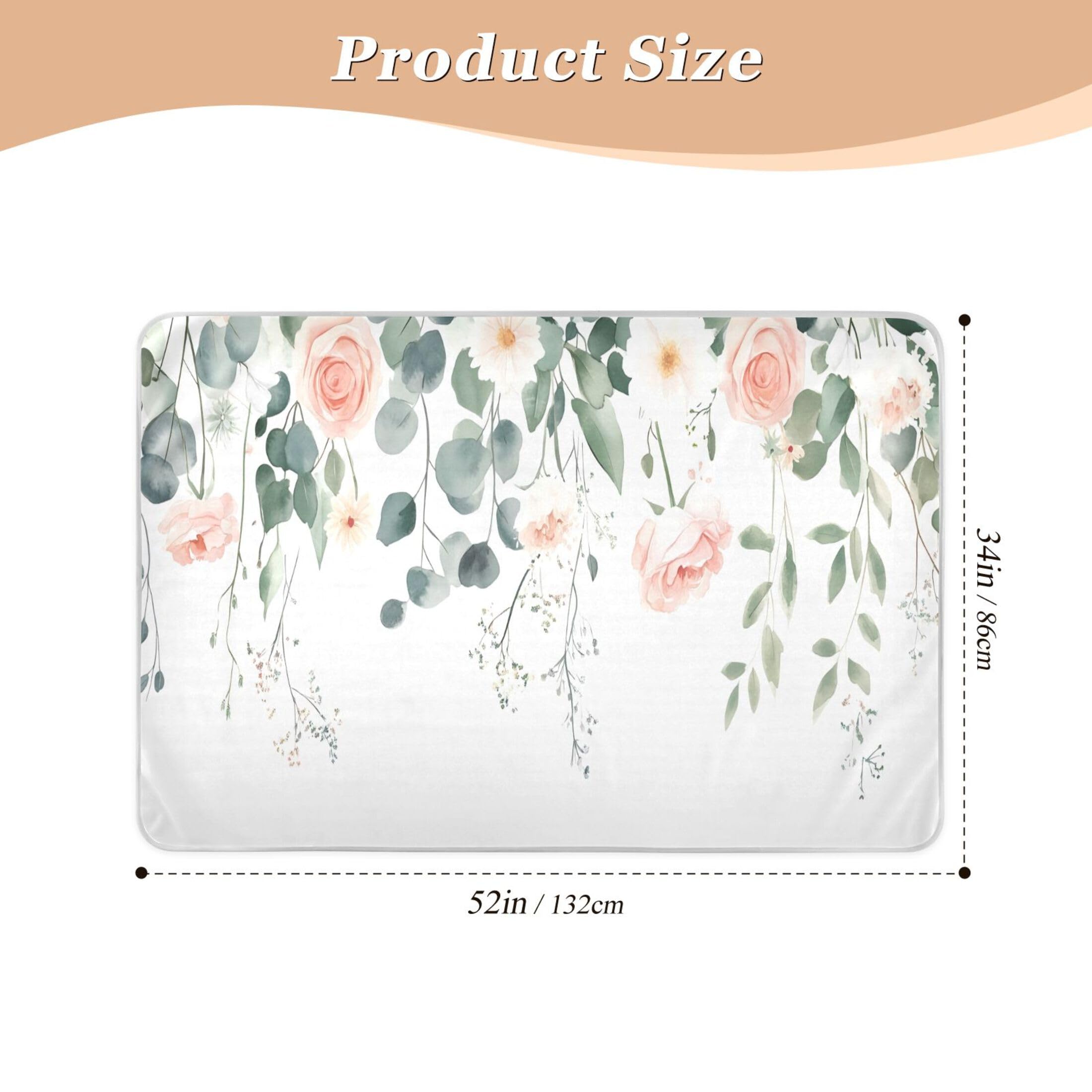 Takiito Watercolor Floral Bed Pad Reusable Bed Underpad Washable Waterproof Leak-Proof Quick Dry Incontinence Pee Pad for Toddlers Kids Adults Pets 34x52 in
