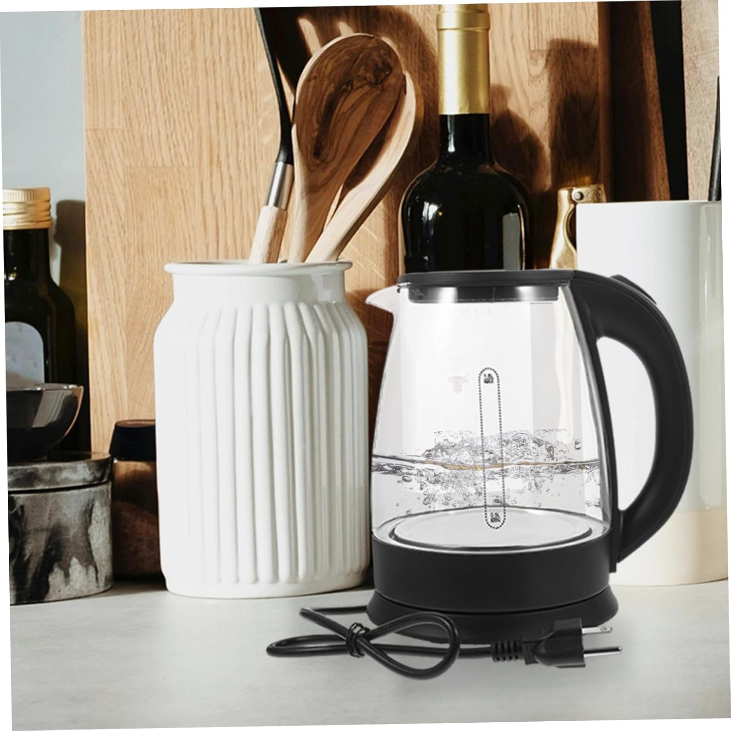 Electric with Auto Shutoff High Borosilicate and Sturdy Handle One Button Boiling Water Kettle for Home and Office Safe and Easy to Clean US Plug Voltage