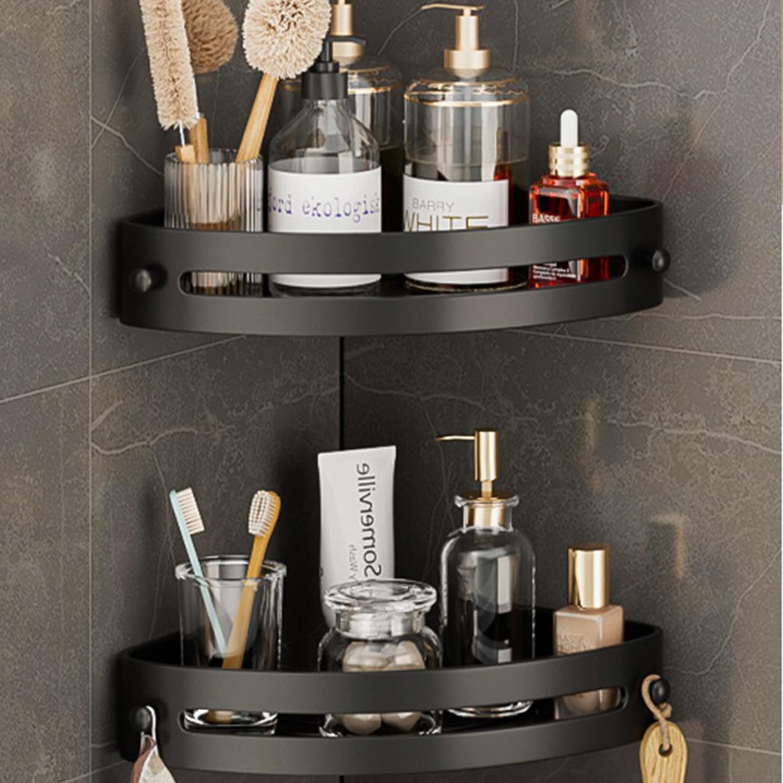 RAKSONIC Corner Shower Caddy Shelf No Punching Design 2-Tier Shower Organizer Wall Mounted Shower Shelf for Bathroom Kitchen