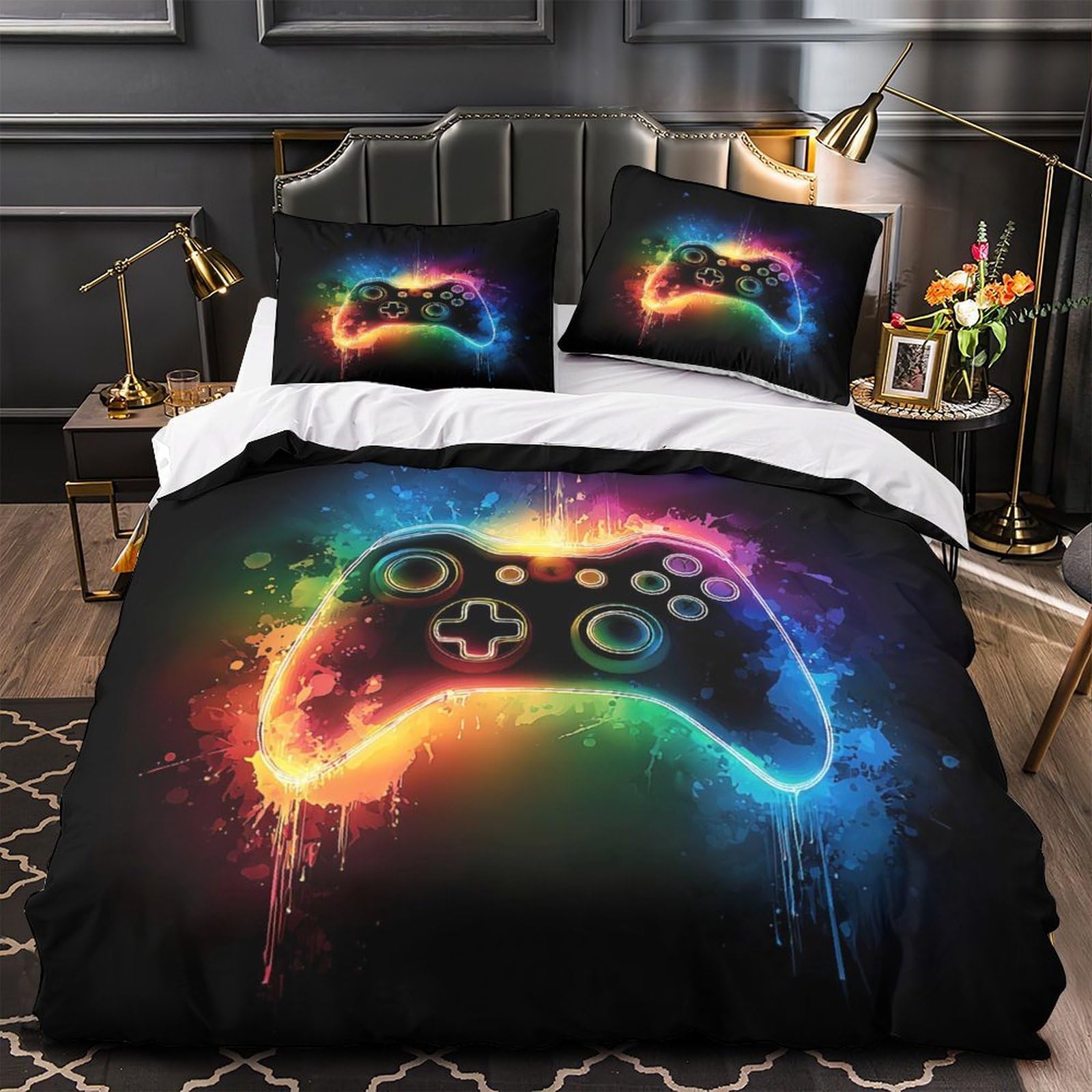 Funda Nórdica Microfibra 3D Impreso Mando Gaming, Decoración Dormitorio Juvenil, Juego de Cama para Adolescentes Adultos, Suave Transpirable Super King（260x220cm）