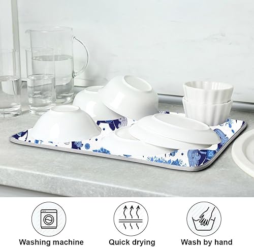 Miniatura 7 de Stylized Blue Horse with Flowers Dish Drying Mat Washnable Absorbent Kitchen Counter Mat Countertop Protector Heat Resistant Tapete Para Cocina 16''