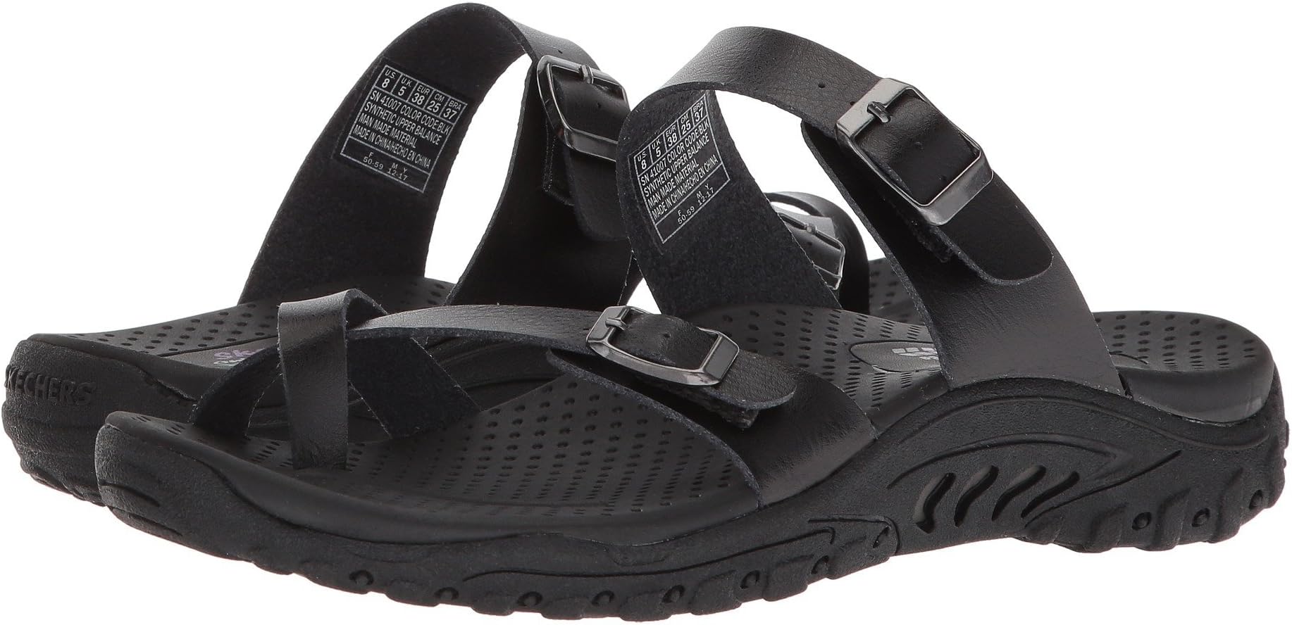Skechers Women's Reggae-Carribean-Double Buckle Toe Thong Slide Sandal