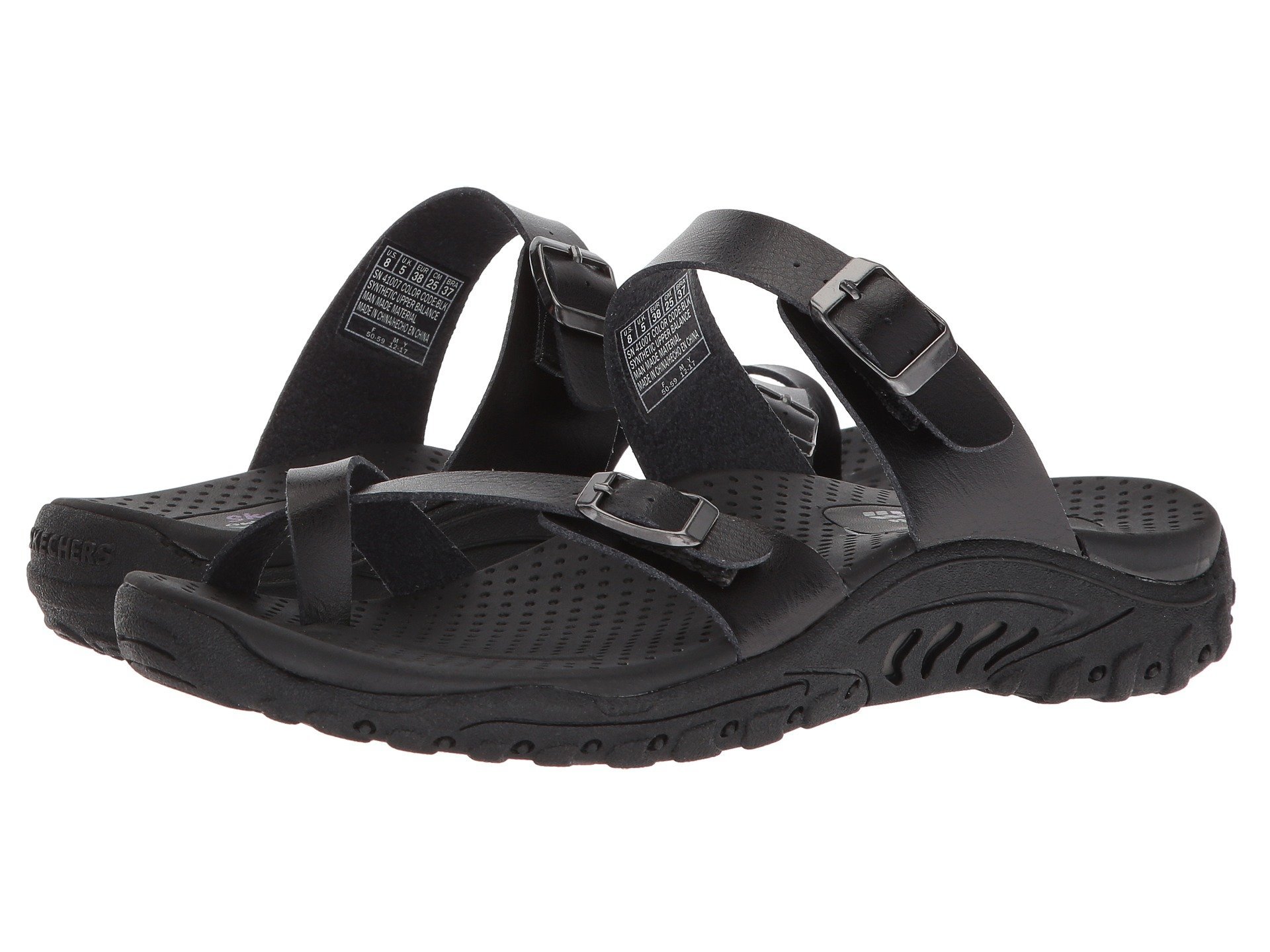 Skechers Women's Reggae-Carribean-Double Buckle Toe Thong Slide Sandal, 9