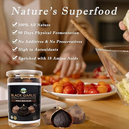 Miniatura 3 de Orsky Ajo negro de 16 onzas (15.98 oz.), ajo negro entero fermentado durante 90 días, súper alimentos, sin OMG, sin aditivos, alto en antioxidantes,