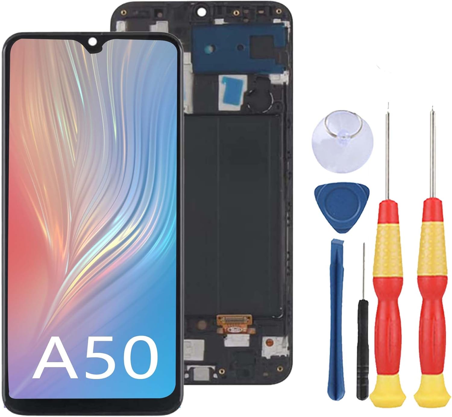 LCD Display Compatible with Samsung Galaxy A50 SM-A505FN/DS A505F/DS A505 LCD Display Touch Screen Assembly Repair Replacement Parts with Tools.