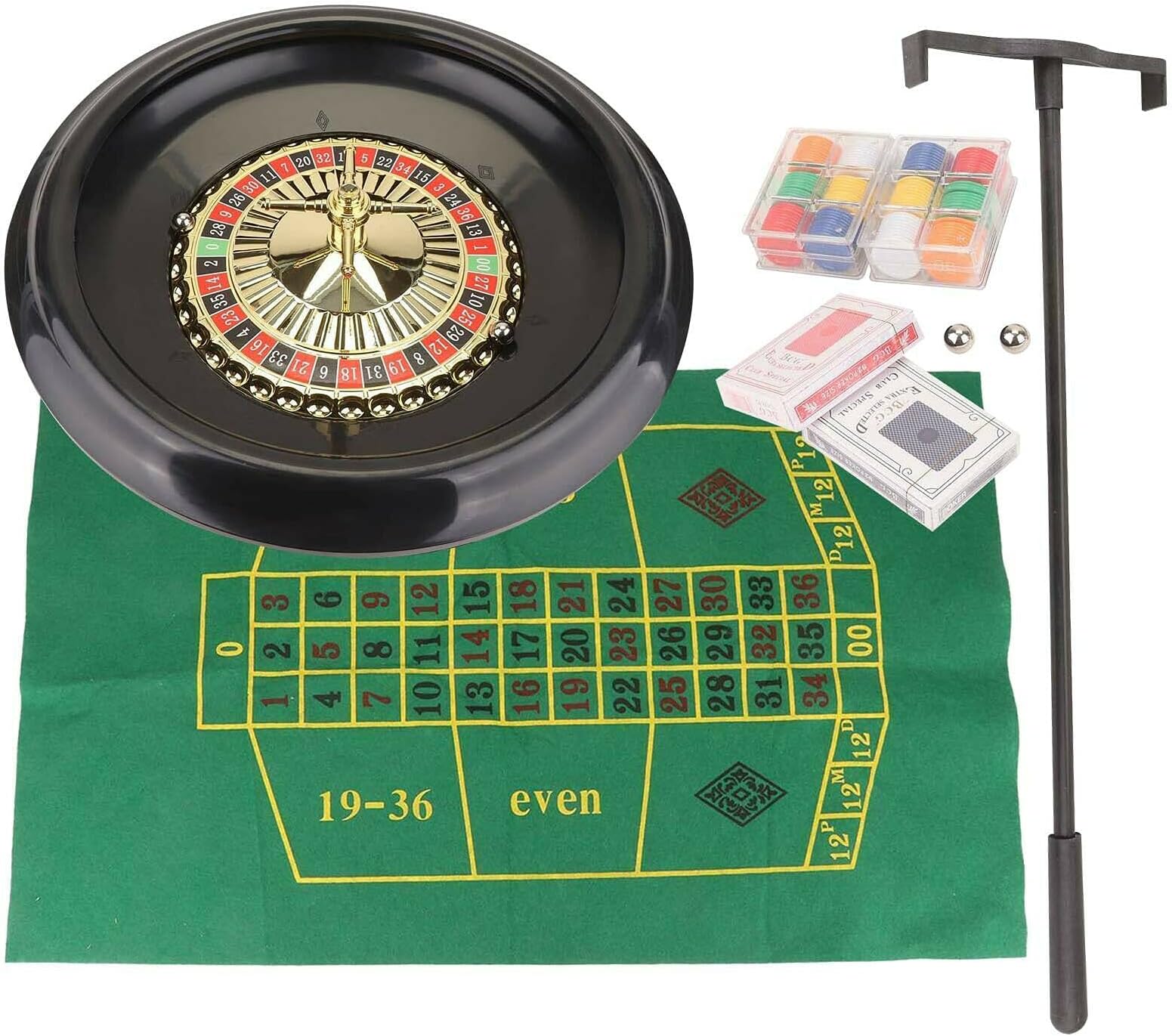 Trintion Luxury Roulette Wheel Game Set - 16" Complete With Felt Rake, Playing Cloth, Balls, Chips, Playing Cards