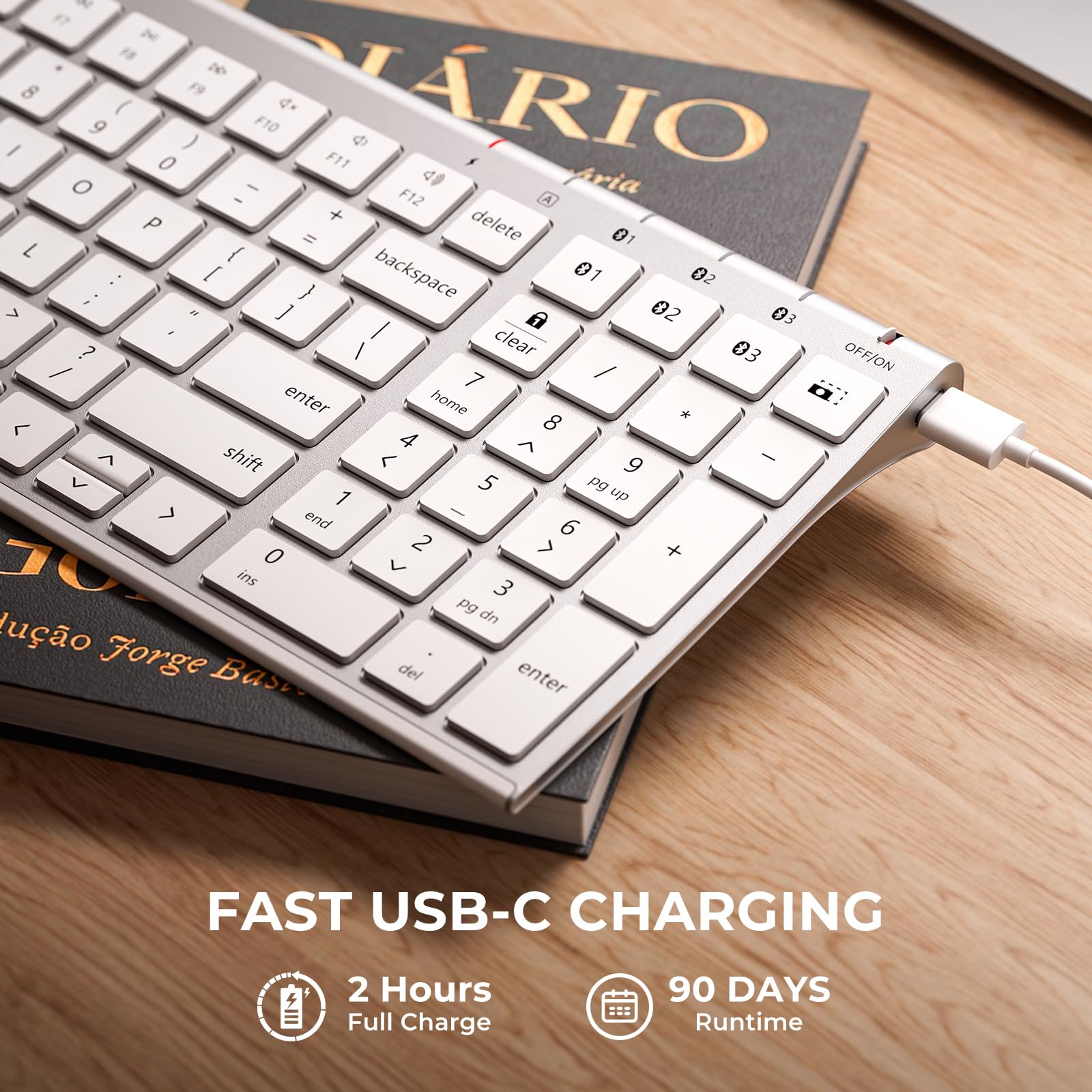 iClever BK10 SE Bluetooth Keyboard for Mac, Multi-Device Slim Wireless Keyboard with Numeric Keypad, Standard Full-Size Keys, USB-C Rechargeable, Compatible with iPad Windows iOS Android — view 8