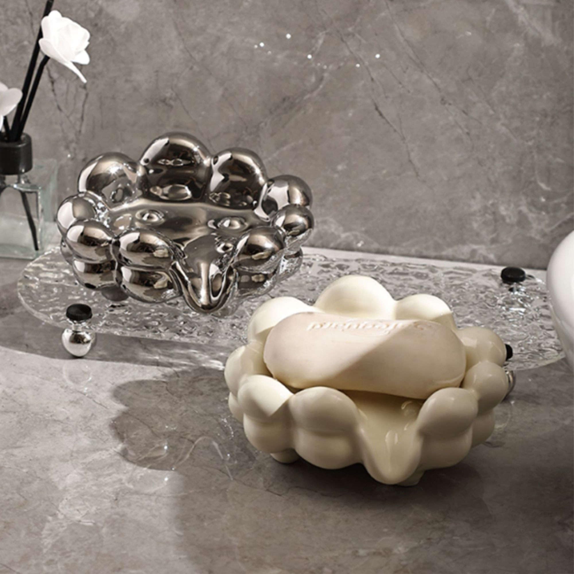 Jabonera * Jabonera/Soporte de espuma, Jaboneras de cerámica con diseño creativo, Jabonera de porcelana, for baño y cocina - Blanco - 13,5 x 10,5 x 7,5 cm(Wit)