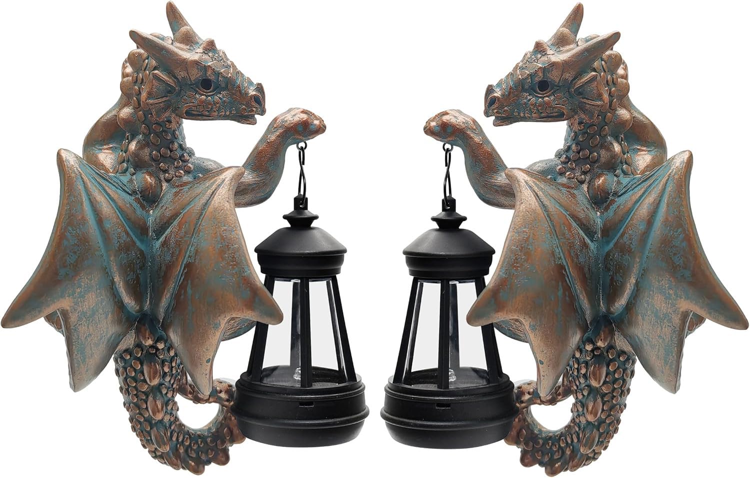 Yeomoo Lámpara solar de dragón para exterior, resistente a la intemperie, figura de dragón de resina, decoración de jardín, figuras de dragón colgante con LED para árboles y vallas, regalo para