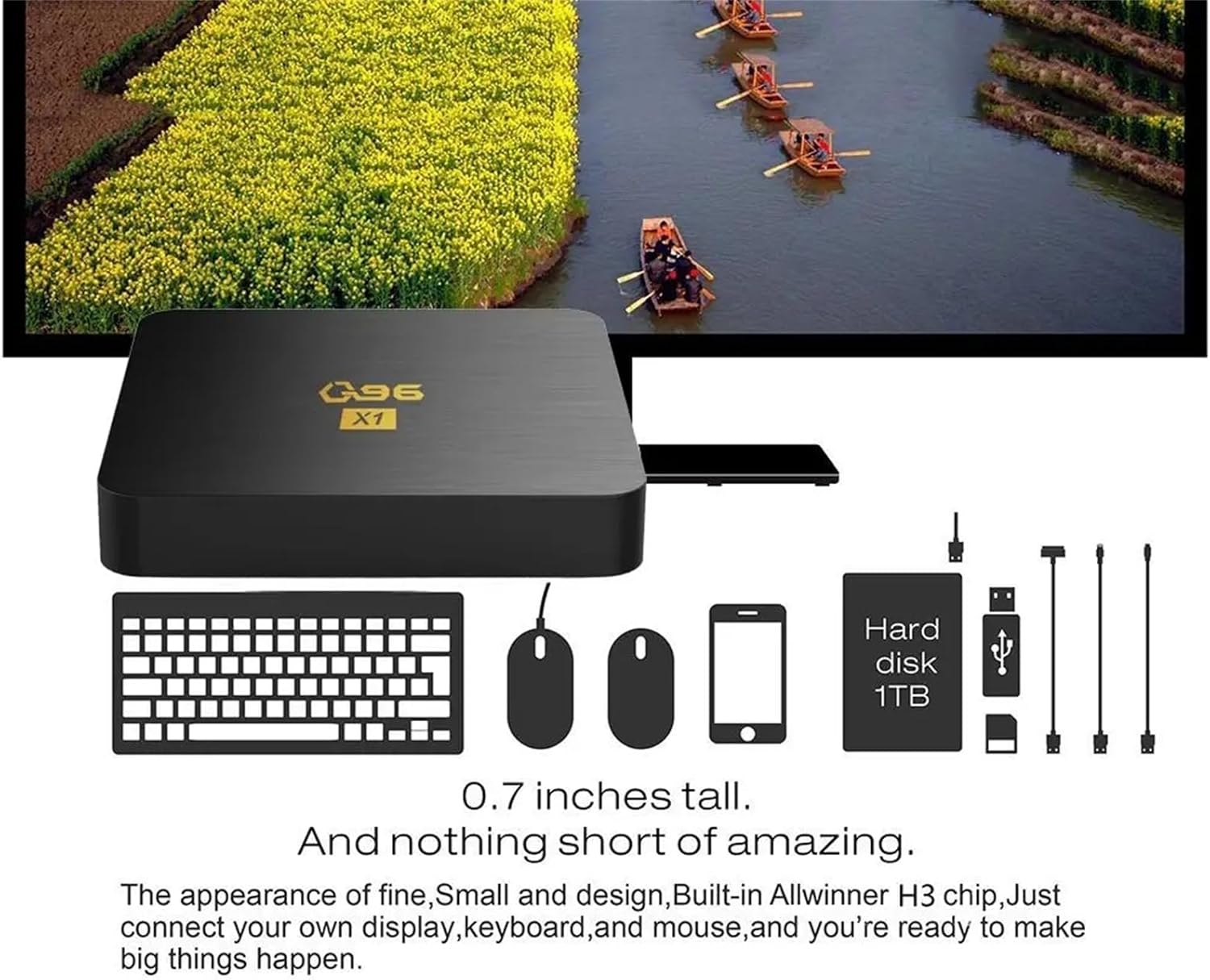 Q96 X1 TV Box with various peripherals