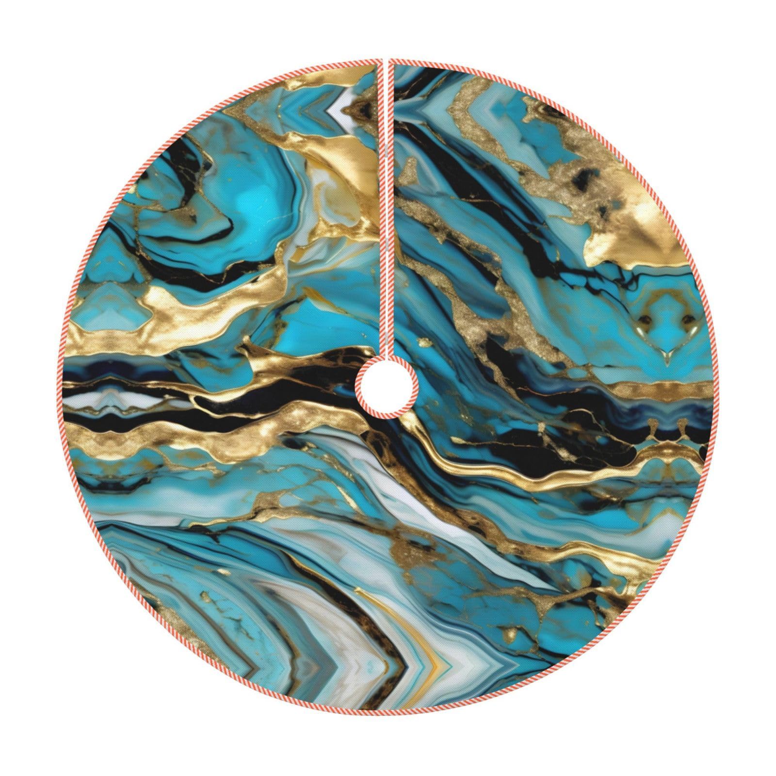 Jupe de sapin de Noël bleu turquoise et doré rustique pour décoration de fête élégante