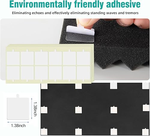 Miniatura 2 de Paquete de 4 paneles de espuma acústica negra, a prueba de sonido de 48 x 24 x 2 pulgadas, paneles de pared insonorizados de alta densidad, estudio